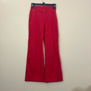 OQQ Women's Small Red Wide Flare Leg High-Rise Pant Polyester Spandex Cl